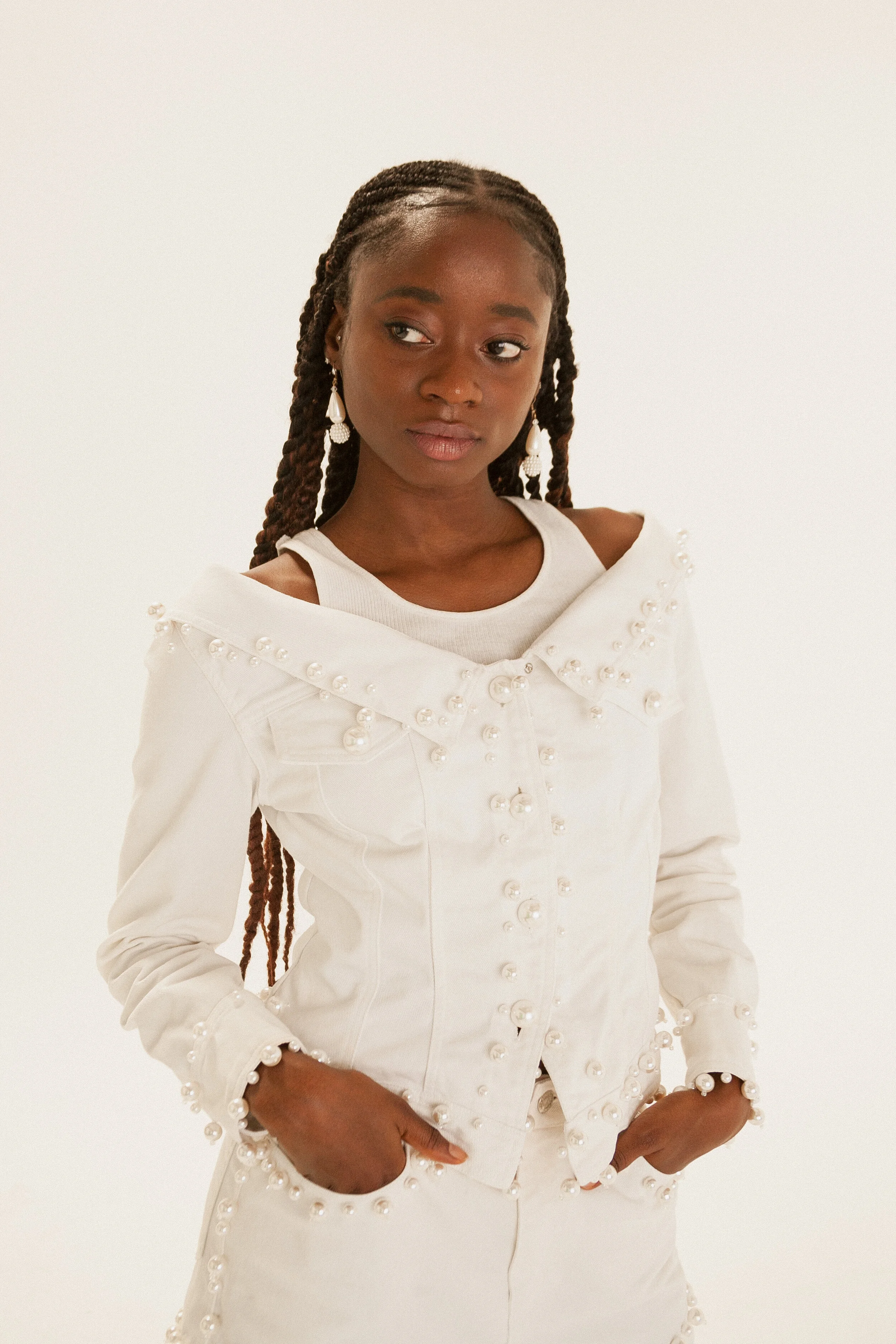 DKNY White Denim and Pearl Jacket and Short Set — Cameo Appearance